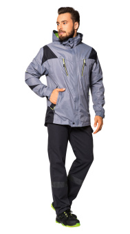 картинка Куртка-ветровка УРАН мужская цв. серый с черным с отделкой цвета лайм от магазина ПРОФИ+