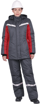 картинка Куртка утепленная ВИРАЖ НЕО женская цв. темно-серый с красной отделкой от магазина ПРОФИ+