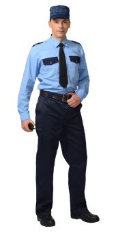 картинка Рубашка для охраны ОХРАННИКА мужская цв. голубой с темно-синим длиный рукав от магазина ПРОФИ+