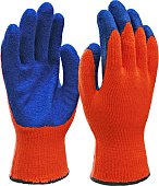 Перчатки акриловые с латексным покрытием цв. оранжевый с темно синим