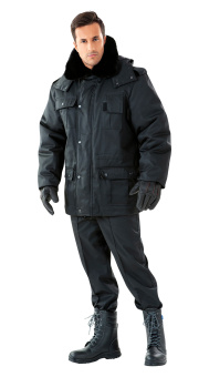 картинка Куртка для охраны зимняя ЗАЩИТА мужская цв. черный со съемным воротником от магазина ПРОФИ+