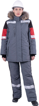картинка Куртка ОПЗ зимняя ХАЙ-ТЕК SAFETY женская цв. серый с чёрной и красной отделкой от магазина ПРОФИ+